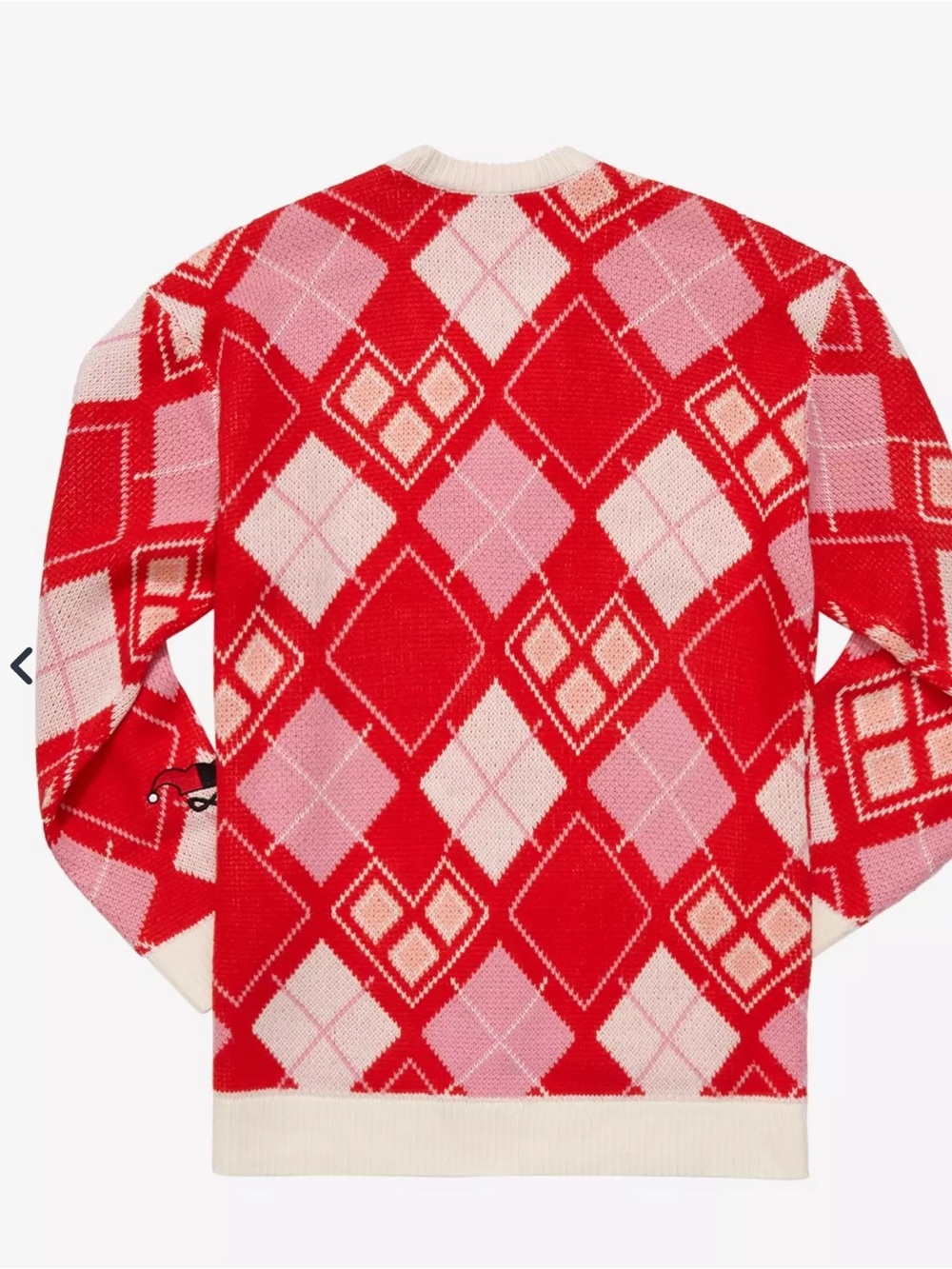Harley Quinn Pink & Red Argyle Cardigan Sweater Size Medium - Picture 3 of 11